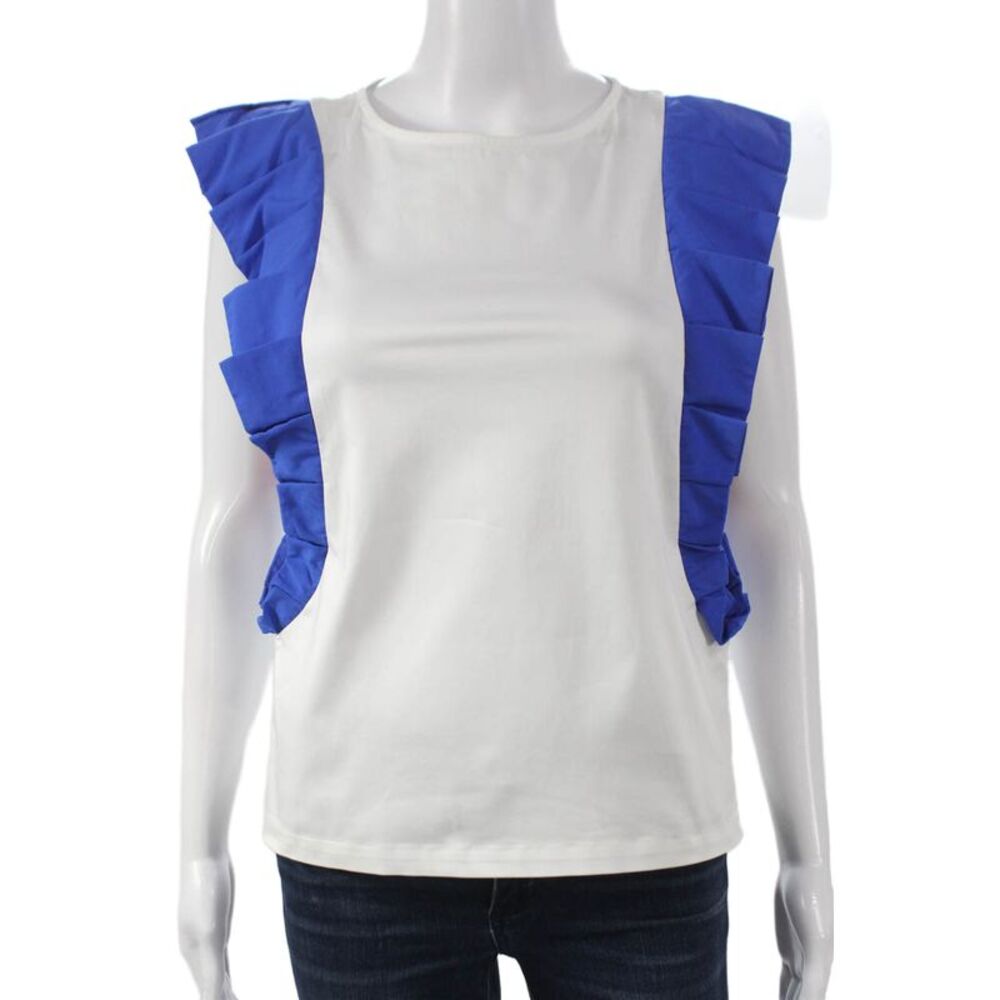Katharine Kidd Womens Basic Cotton Crew Neck Cap Sleeve Blouse Size 2